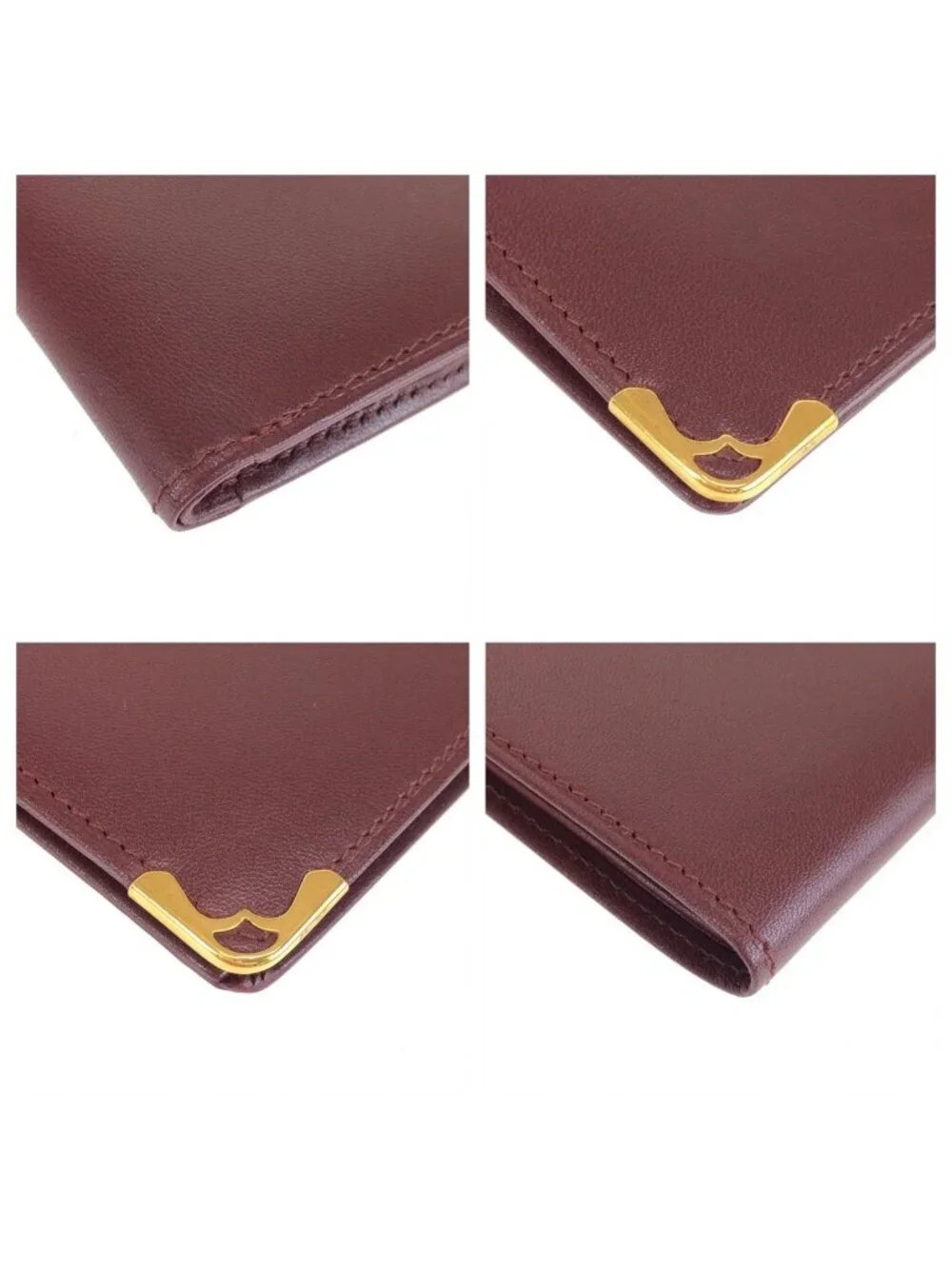 Cartier Must Line Wine Red Gold Leather Wallet Compact